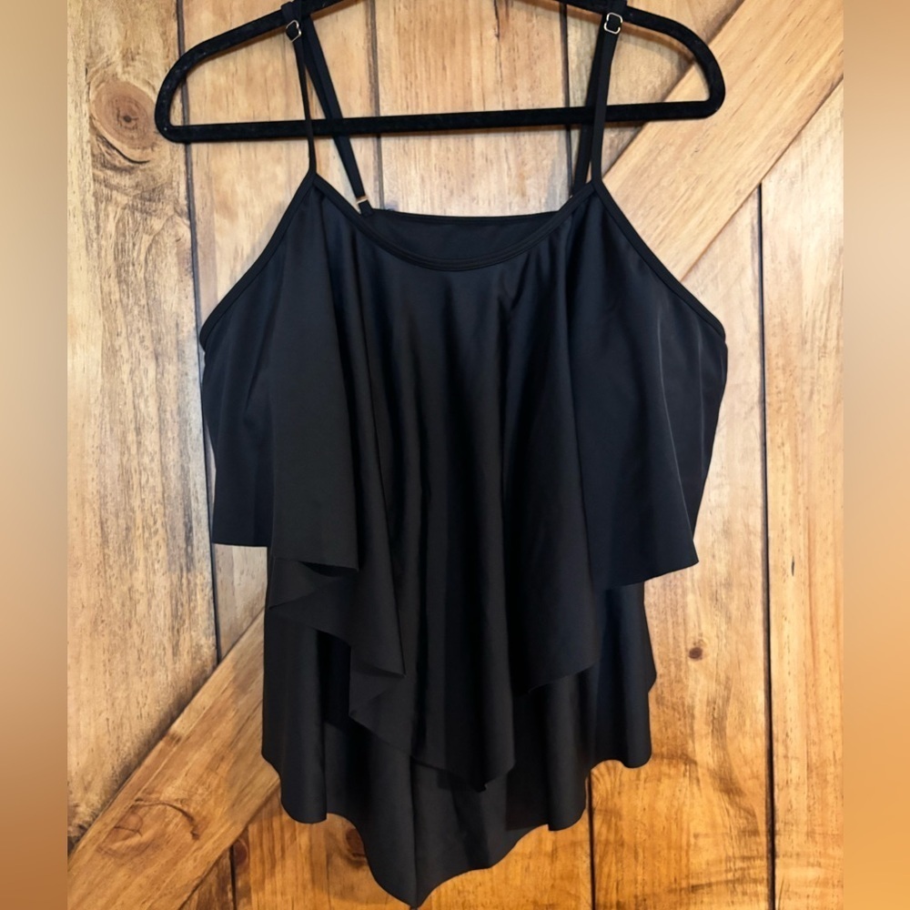 Plus Size Tankini Two Piece Black Tropical Print Size 3x - Picture 2 of 5